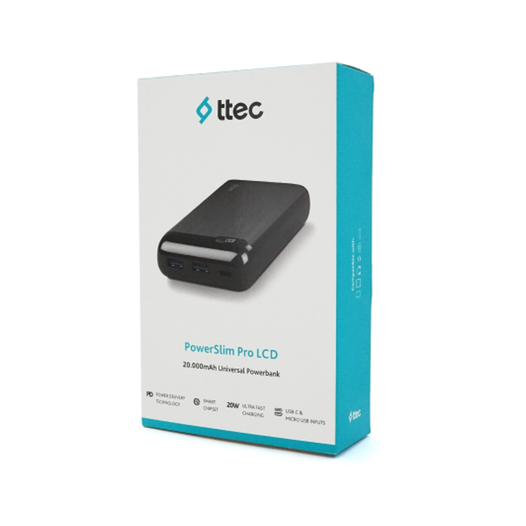 Батарея універсальна Ttec 20000mAh, Output 2*USB + Type-C, 20W, Black (2BB186S)